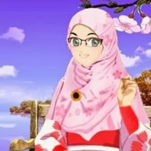 gambar muslimah pakai kimono berkerudung