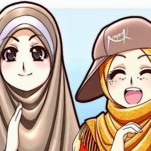 gambar kartun muslimah memakai topi gaul